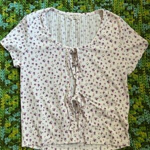 Love Wins Ribbed Floral Tie Front Top